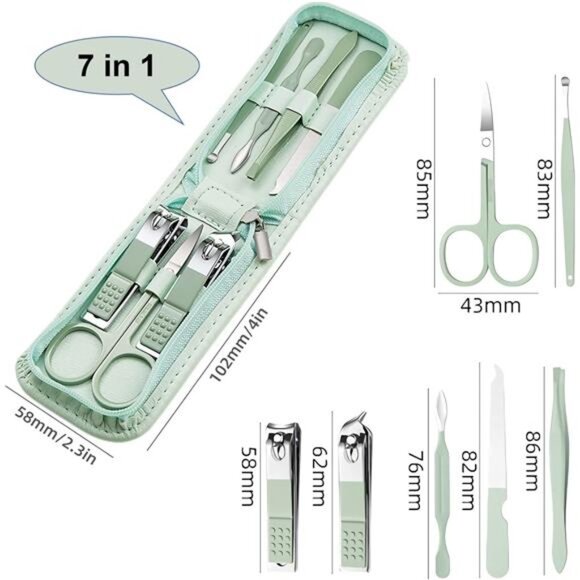Travel Manicure Set 7 Piece Nail Clippers Pedicure Kit Stainless Steel Grooming - Picture 4 of 8